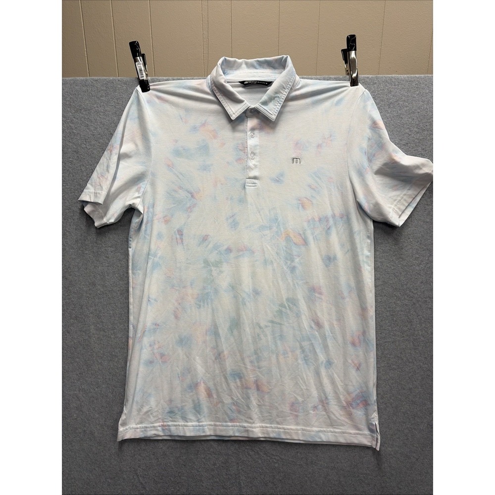 Travis Mathew Polo Shirt Mens L White Tie Dye All Tied Up Stretch Performance
